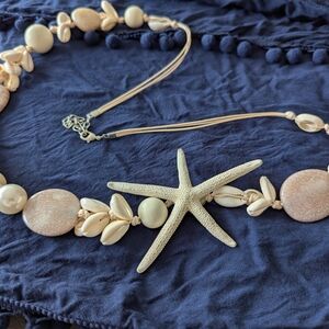 Starfish and Shell Necklace - Cream and Tan